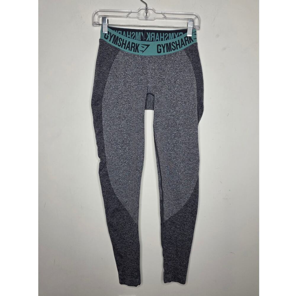 Gymshark grey athletic workout leggings with teal accents - medium